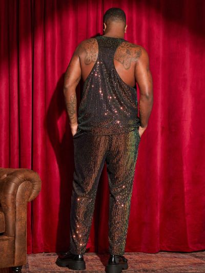Manfinity Men'S Plus Size Sequined Vest Top And Pants Set