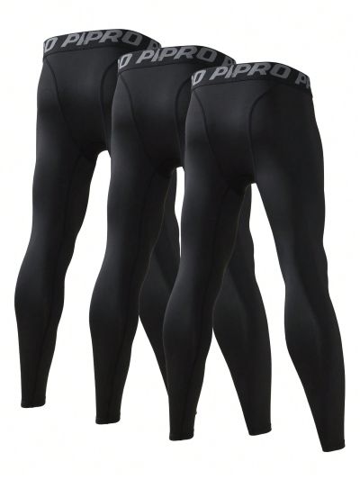 Fitness Men's Letter Printed Elastic Sports Leggings With Tape Detail