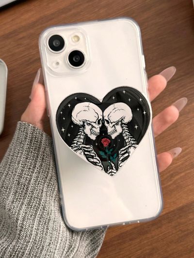 Deniart Heart Shaped Skull Patterned Adhesive Phone Grip Stand