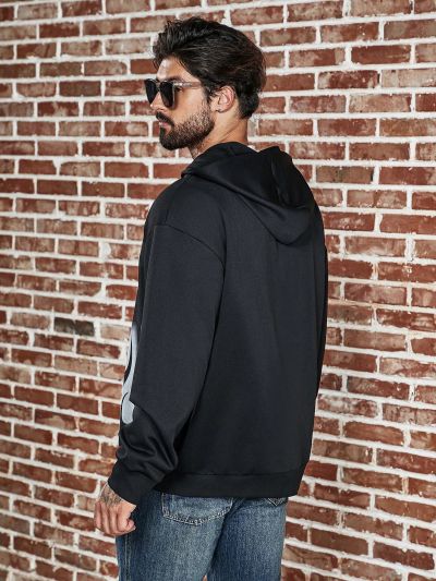 Manfinity LEGND Men's Plus Size Letter Flame Print Cardigan Hooded Sweatshirt