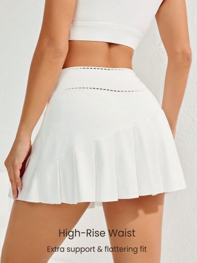 Wide Waistband Sports Skort With Pocket And Side Detail
