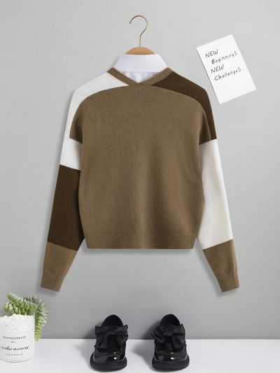 SHEIN Girls (large) Color Block Short Cardigan