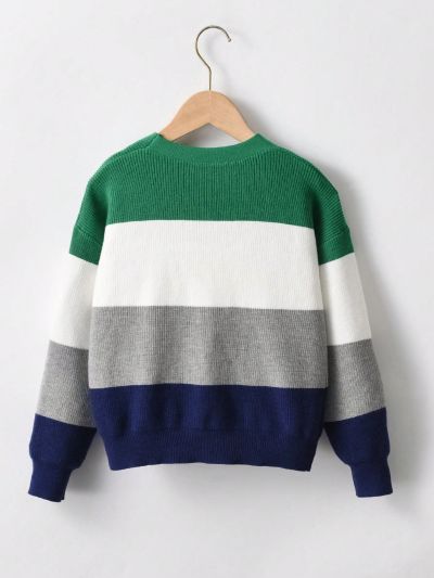 SHEIN Kids HYPEME Big Girls' Striped Cardigan Sweater Jacket