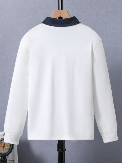 SHEIN Boys' Letter Print Spliced Polo Shirt