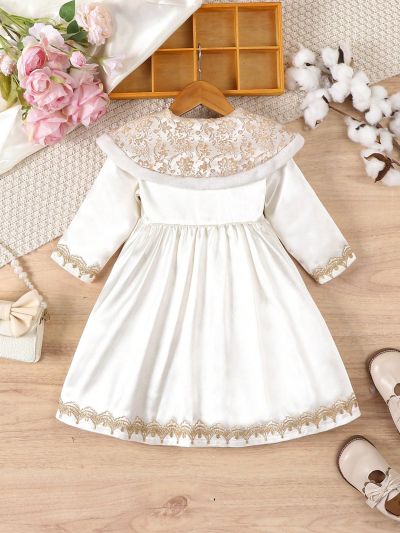 Silk Golden Patterned Elegant Coat For Baby Girls