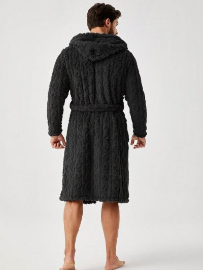 Men Dual Pocket Hooded Sleep Robe