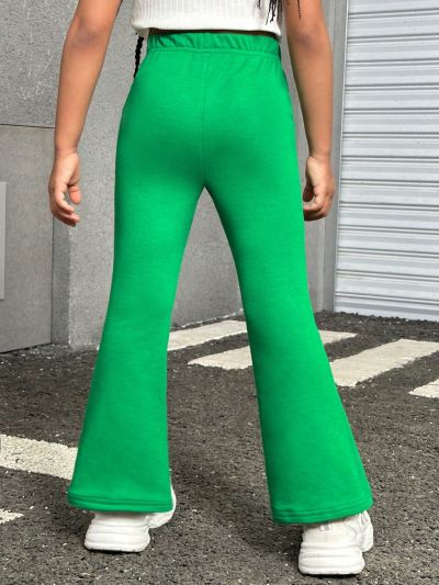 SHEIN Kids Cooltwn Toddler Girls' Street Style Knitted Letter Print Flared Pants For Sports