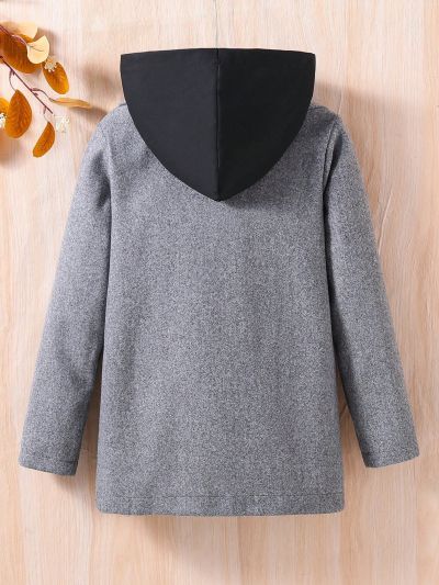 SHEIN Boys' Warm 2 In 1 Hooded Wool Coat, Mid-Long Length, Suitable For Daily Wear