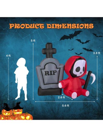 Gymax 5FT Halloween Inflatable Tombstone & Reaper Combo w/ LED & Waterproof Blower