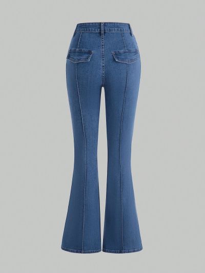 New Arrival Teen Girl's Casual And Fashionable Solid Color Washed Denim Flared Jeans