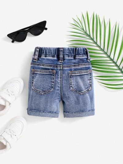 SHEIN Baby Boy Trendy Summer Washed Causal Cute Denim Shorts,For Daliy Wear In Spring And Summer