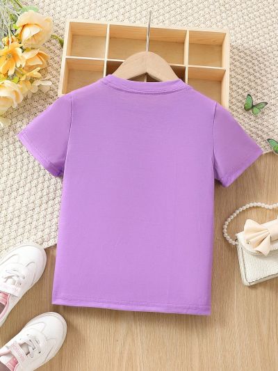 SHEIN Kids EVRYDAY Young Girl Butterfly Printed Round Neck Short Sleeve T-Shirt