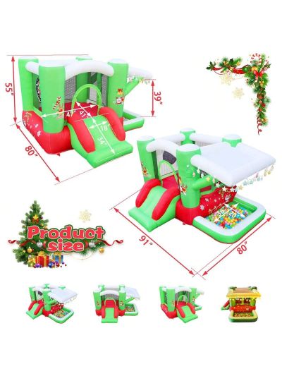 Inflatable Christmas Bounce House with Slide,Christmas Jump'n Slide Inflatable Bouncer for Kids Complete Setup with Blower - 80" x 91" Play Area - 55" Tall