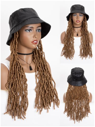 Ombre Faux Locs Braided Synthetic Wig Braiding Braids Hair Extensions With Summer Foldable Bucket Hat