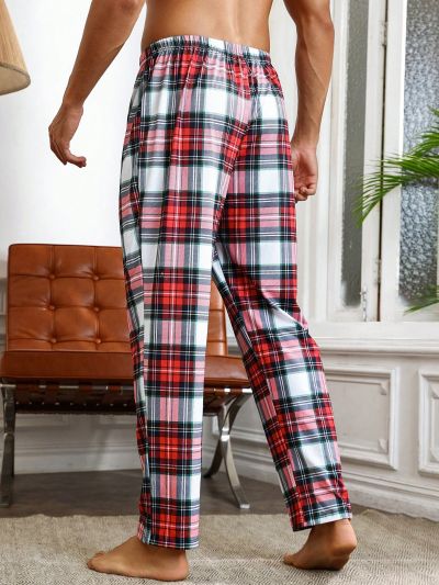 Men's Elastic Waist Plaid Home Wear Long Pants