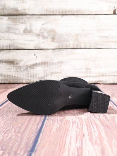 Ladies’ European And American Vintage Street Style Black Flocked High Heel Ankle Boots