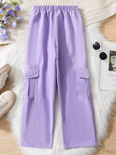 SHEIN Kids HYPEME Tween Girls' Elastic Waist Cargo Pants