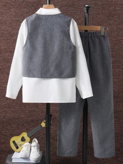 SHEIN Kids FANZEY Boys' Formal Three-Piece Set, Gentleman Suit