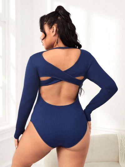 Daily&Casual Plus Size Hollow Out Back Sports Bodysuit
