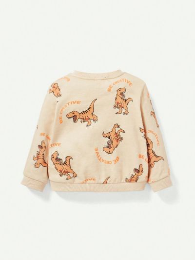 Cozy Cub Boys' Baby Dinosaur Pattern Casual Round Neck Sweatshirt With Regular Shoulder