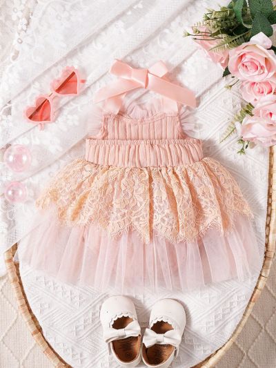 SHEIN Elegant & Romantic Baby Girl Tulle & Lace 3d Heart Photo Shoot Costume & Prop