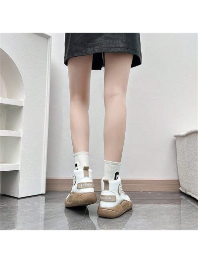 Korean Style Women's High-top Thick Platform Casual Shoes With Breathable, Odor-control And Chic Design