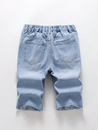Tween Boys' Loose Fit Frayed Hem Light Wash Ripped Denim Shorts