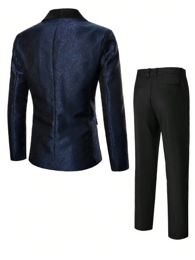 Men's Jacquard Single-breasted Suit And Solid Color Pants Set