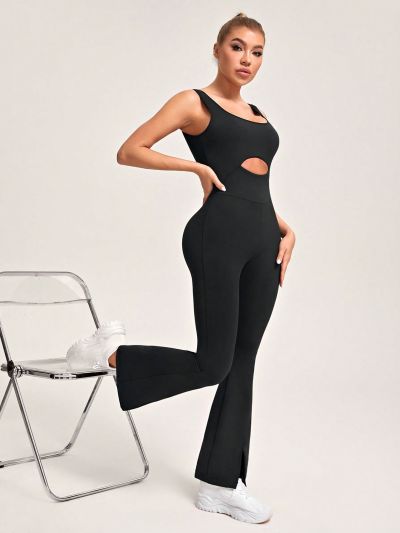 SHEIN Dance Studio Hollow Out Sleeveless Flare Leg Sports Jumpsuit