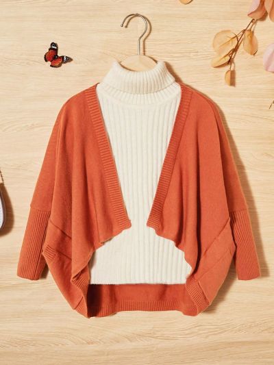 SHEIN Kids Nujoom Girls' Elegant Loose Fit Long Sleeve Cardigan