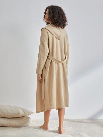 SHEIN Leisure Women's Solid Color Hooded Homewear Robe