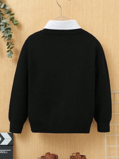 SHEIN Young Boy Cartoon Pattern Sweater Without Shirt