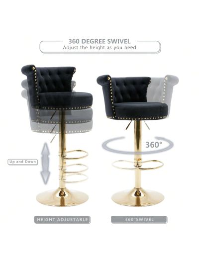 Velvet Bar Stools Set of 4, Modern Swivel Adjustable Counter Height Gold Barstools with Backs, Upholstered Tufted Bar Chairs with Nailheads for Kitchen Island Counter Stools