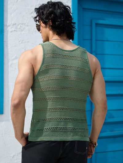 Men'S Solid Color Hollow Knitted Sweater Vest
