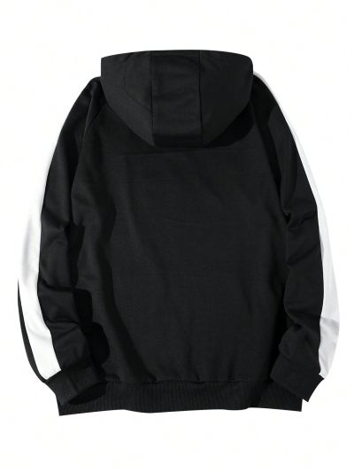 Men's Color Block Side Stripe Letter Printed Hoodie And Sweatpants Sportswear Suit