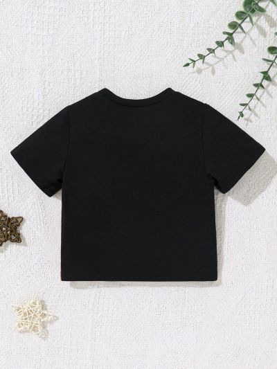 SHEIN Newborn Baby Boys' Color Block Round Neck Short Sleeve Top