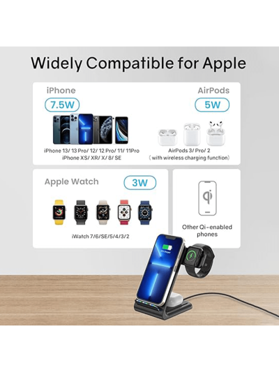 Wireless Charging Station, 3 in 1 Wireless Charging Stand Dock for iPhone 14/13/12/11/X Series, Apple Watch Ultra/SE/8/7/ 6/5/4/3/2, Airpods 3/2/Pro