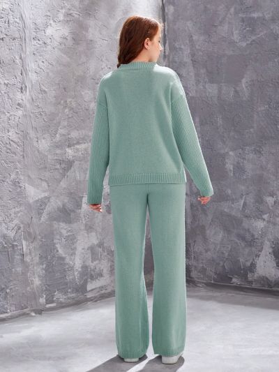 Teen Girls' Solid Color Drop Shoulder Sweater Set