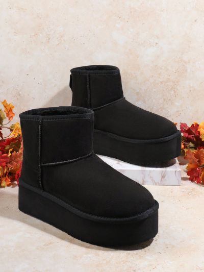 Women'S Fashion Black Thick Bottom Snow Boots