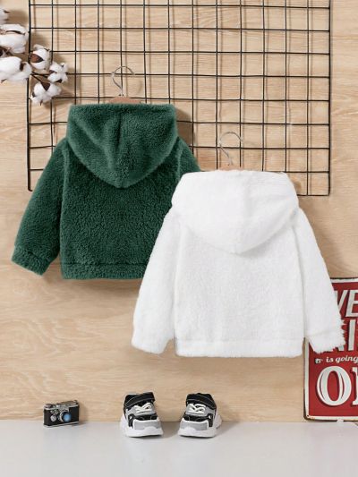 SHEIN Infant Boys' Casual Solid Hoodie With Letter Appliqué And Fleece Lining, 2pcs/Set