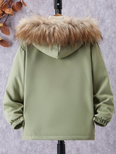 SHEIN Boys' Hooded Cargo Jacket With Pockets And Collar