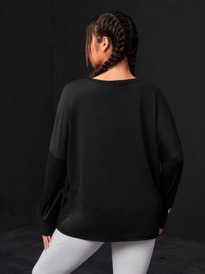 SHEIN Outdoor Mountain Plus Size Women's Letter Printed Sports Long Sleeve T-Shirt