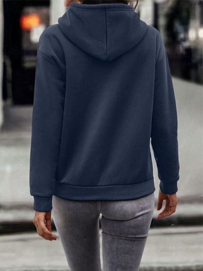 Hooded Sweatshirt With Letter And Heart Embroidery And Drawstring