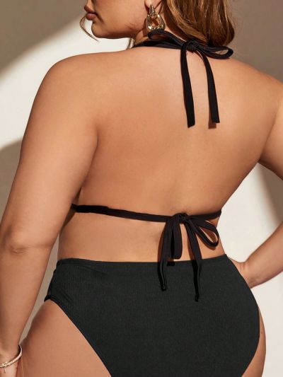 SHEIN Swim Basics Plus Size Women'S Zebra Print Halter Bikini Top