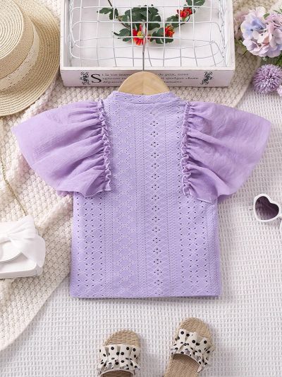 SHEIN Kids Nujoom Young Girls' Round Neck Ruffled Short Sleeve T-Shirt