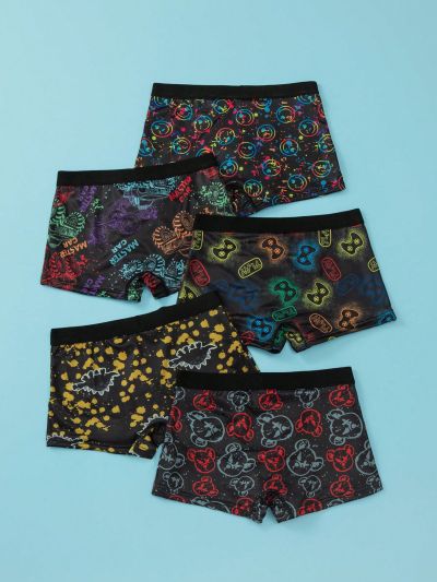 5pcs/pack Boys' Cartoon Printed Boxer Briefs