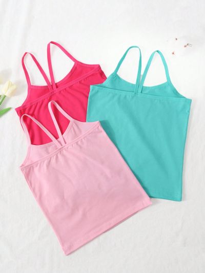 3pcs/Set Girls' Solid Color Vest Underwear