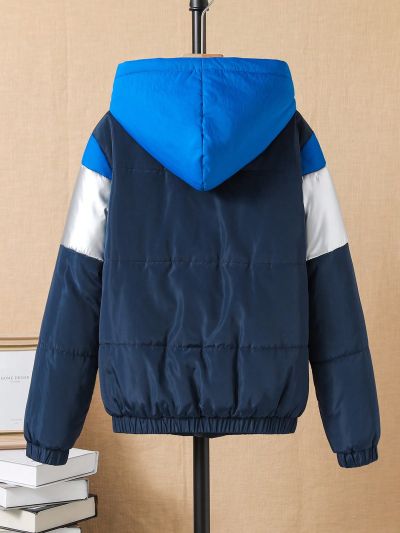 SHEIN Kids EVRYDAY Boys' Fashionable Contrast Color Hooded Coat, Keep Warm In Winter