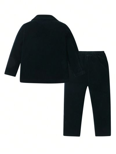 SHEIN Boys' Single Breasted Blazer With Lapel Lapel And Suit Pants And Bow Tie Holiday Party Set