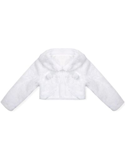 1pc Ladies' White Tie-up Fluffy Fleece Jacket With Long Sleeves And Bunny Plush Warm Shawl